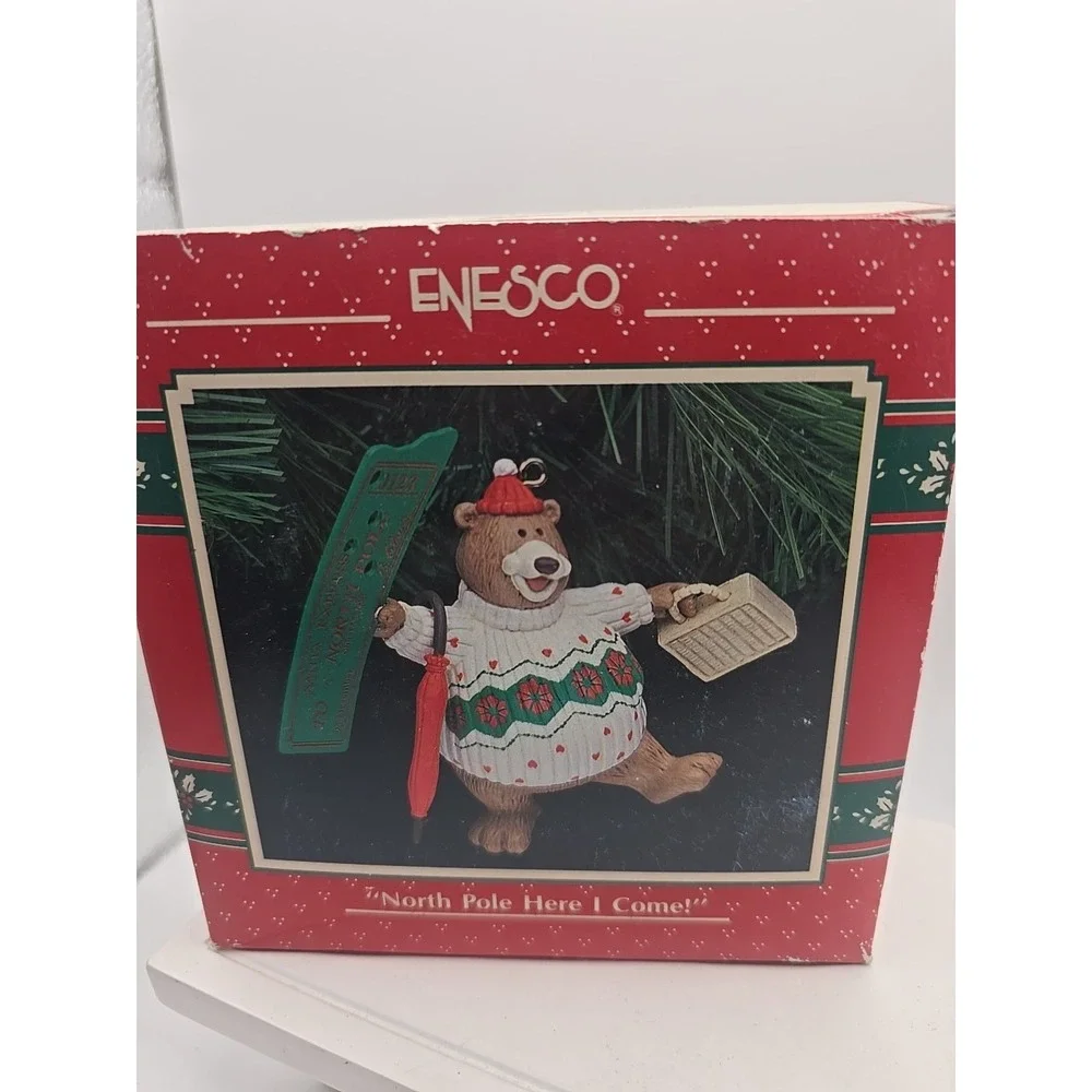 ENESCO‎ CHRISTMAS ORNAMENT: NORTH POLE HERE I COME!  1990 BEAR ON HIS WAY!